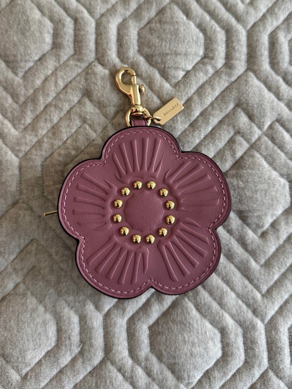 Coach Peony Pink Leather Tea Rose Coin Pouch Charm